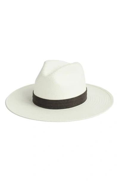 Janessa Leone Marcell Packable Straw Fedora Hat In Bleach/ Charcoal