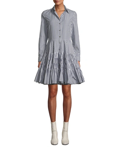 Anais Jourden Striped Gathered Fit-and-flare Shirtdress In Blue Pattern