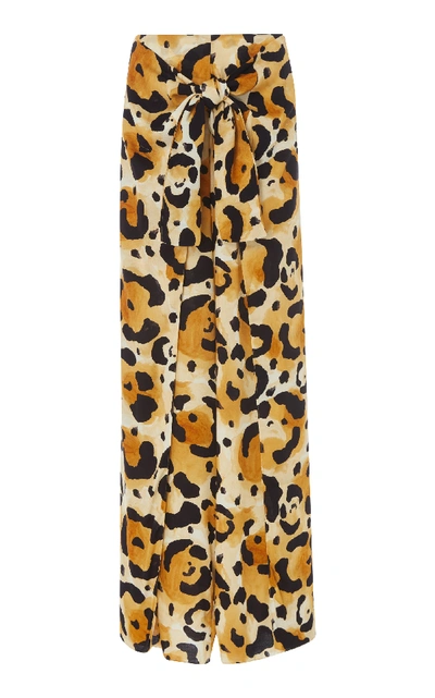 Água De Coco Onca Leopard-print Tie-front Coverup Trousers In Animal