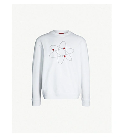 Hugo Atom-embroidered Cotton-jersey Sweatshirt In White