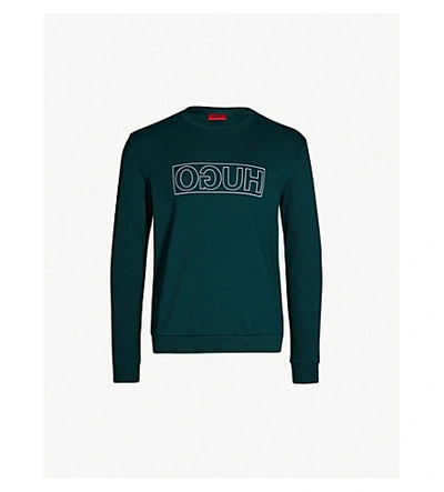 Hugo Logo-print Cotton-jersey Sweatshirt In Dark Green