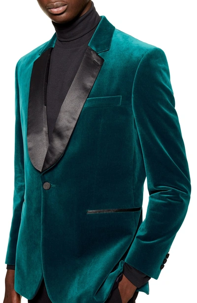 Topman Casely Hayford Skinny Fit Velvet Blazer In Blue Multi