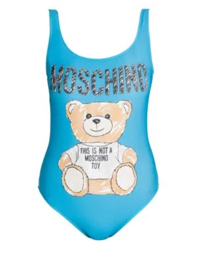 Moschino Bear Print Bodysuit In Light Blue