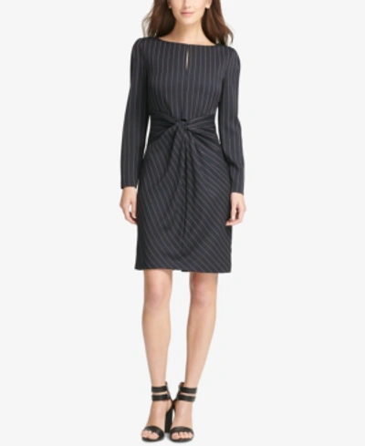 Dkny Pinstriped Twist-front Sheath Dress, Created For Macy's In Black/blush