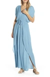 Elan Wrap Maxi Cover-up Dress In Washed Blue