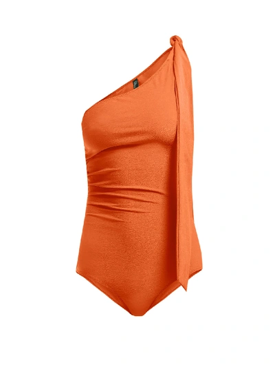 Lisa Marie Fernandez Arden One-shoulder Ruched Swimsuit In Terracotta