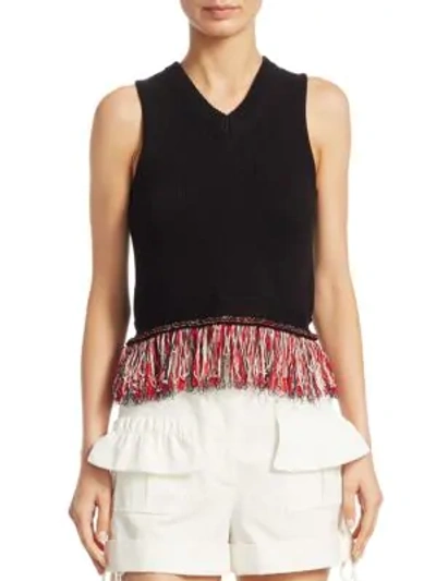 Carven Fringed Knit Tank In Black