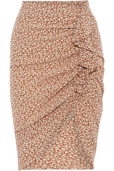 Veronica Beard Woman Hazel Ruched Floral-print Silk Crepe De Chine Skirt Light Brown