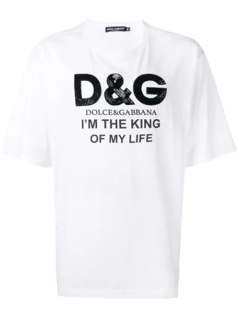 Dolce Gabbana I M The King Of My Life T Shirt In White Modesens