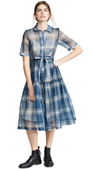 No.6 Cather Dress In Blue/white Plaid Organza