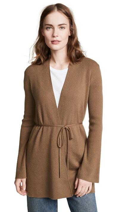 Tse Cashmere Wrap Waist Cardigan In Olive Brown
