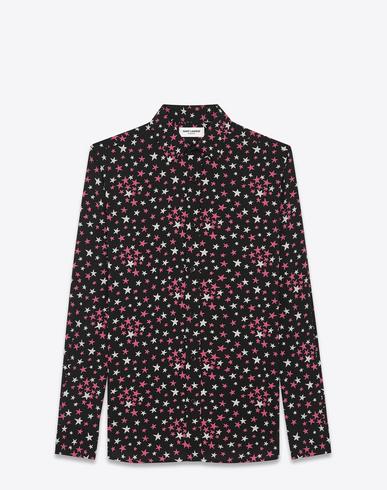 Saint Laurent Signature Yves Collar Shirt In Black, White And Pink Star ...