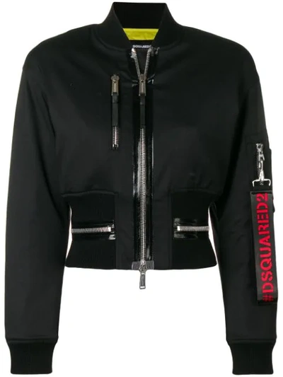 Dsquared2 Cropped Bomber Jacket In Black