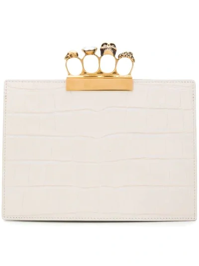 Alexander Mcqueen Small Jeweled Four-ring Clutch In White