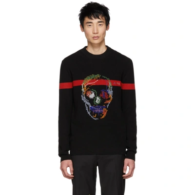 Alexander Mcqueen Skull Embroidered Intarsia Jumper In Black/multicolor