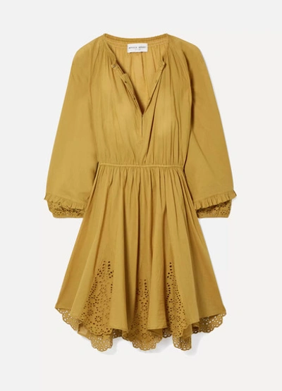 Apiece Apart Vereda Broderie Anglaise Cotton-voile Mini Dress In Mustard