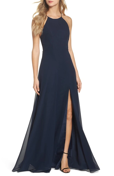 Jenny Yoo Kayla A-line Halter Gown In Navy