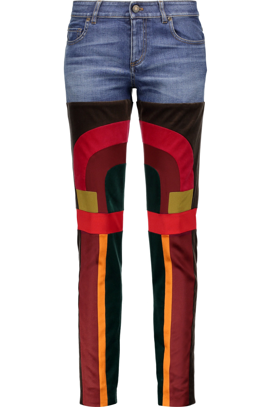 Tom Ford Patchwork Velvet And Satin-paneled Mid-rise Slim-leg Jeans ...