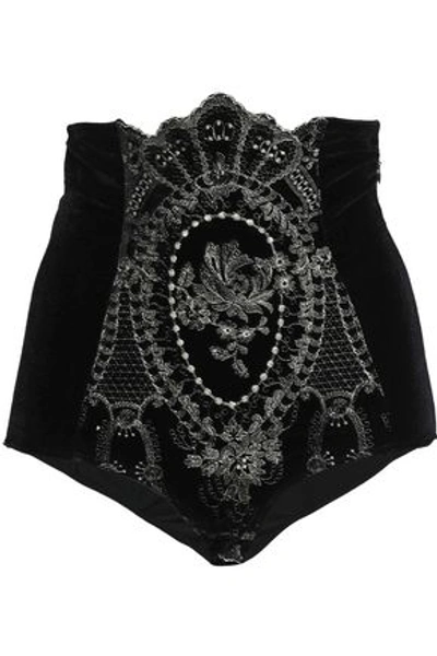 Id Sarrieri Woman Embroidered Velvet High-rise Briefs Black