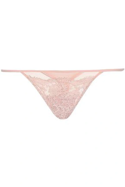 I.d. Sarrieri Woman Cotton-blend Lace Mid-rise Thong Pastel Pink