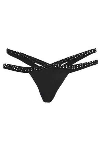 Id Sarrieri I.d. Sarrieri Woman Studded Cutout Stretch-silk Satin Thong Black