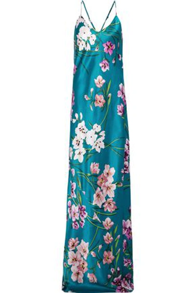 Olivia Von Halle Woman Preminova Barbara Floral-print Silk-satin Nightgown Teal