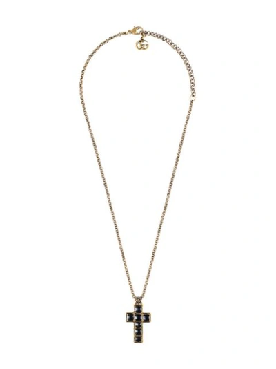Gucci Necklace With Medium Cross In Black Enamel