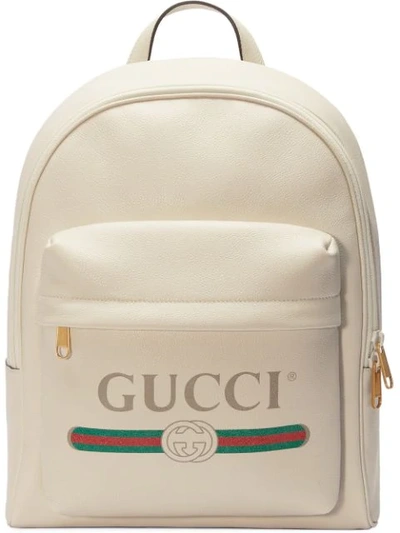 Gucci Print Leather Backpack In White