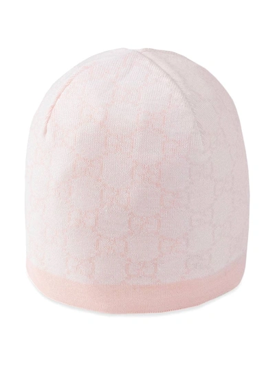 Gucci Baby Gg Pattern Wool Hat In Pink