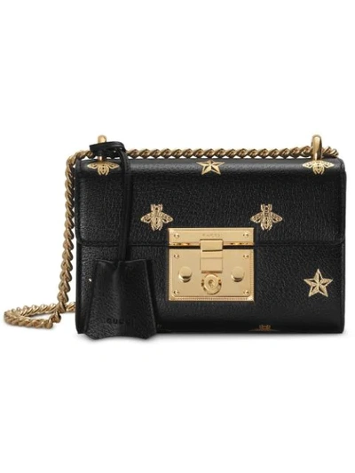 Gucci Padlock Bee Star Small Shoulder Bag In Black Leather