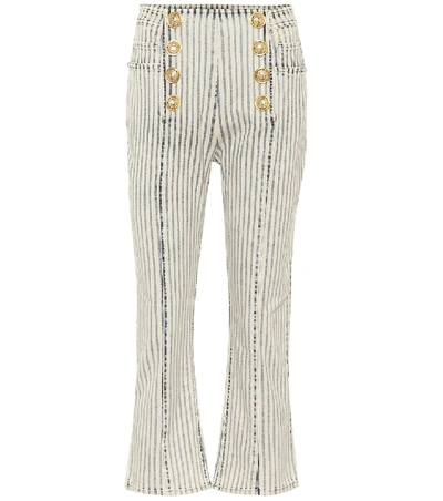 Balmain Cropped Striped High-rise Slim-leg Jeans In Light Blue