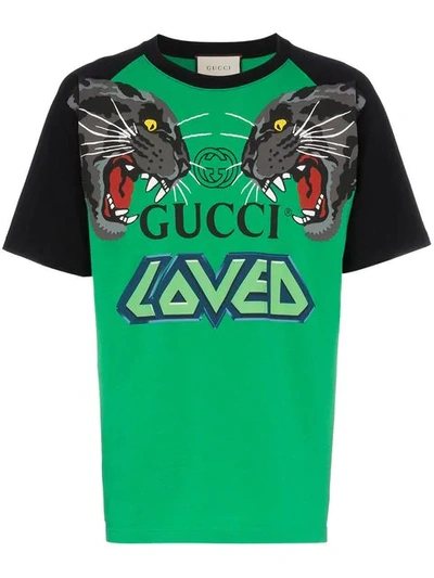 Gucci Over Tiger Head Print Cotton T-shirt In Green