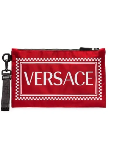 Versace Red Logo Print Pouch Bag