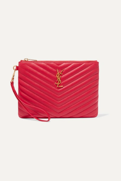 Saint Laurent Monogramme Quilted Leather Pouch In Red