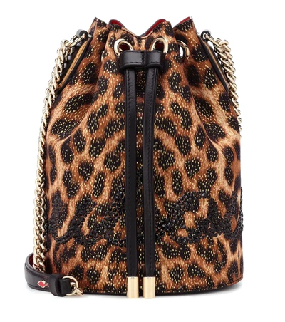 Christian Louboutin Marie Jane Embellished Leopard-print Lurex And Leather Bucket Bag In Brown/black