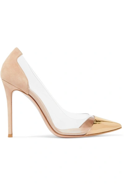 Gianvito Rossi Plexi 105 Metallic Leather, Suede And Pvc Pumps In Gold