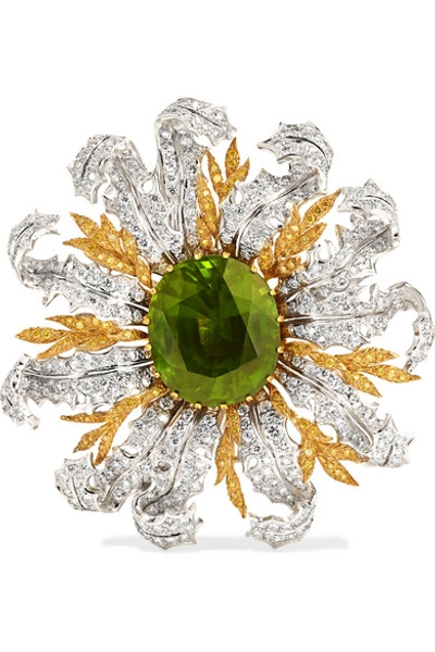 Buccellati 18-karat Yellow And White Gold, Diamond And Peridot Brooch