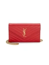 Saint Laurent Medium Monogram Mattelasse Leather Chain Wallet In Ink Red