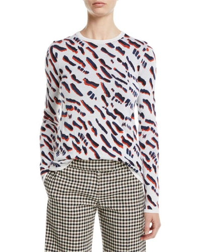 Derek Lam Abstract Animal-jacquard Fitted Crewneck Sweater In White