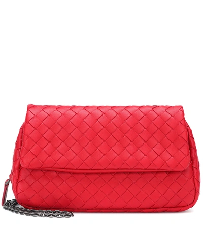 Bottega Veneta Mini Messenger Leather Shoulder Bag In Red