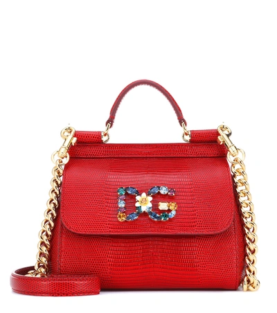 Dolce & Gabbana Sicily Mini Leather Shoulder Bag In Red