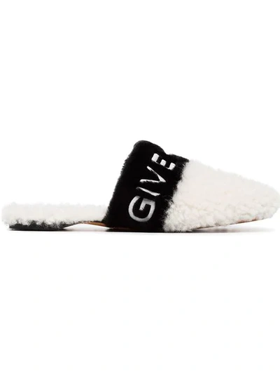 Givenchy Beige And Black Bedford Sheepskin Logo Slippers In White