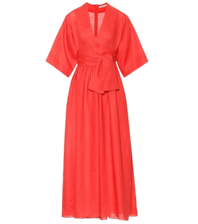 Three Graces London Ferrers Linen Midi Dress In Red