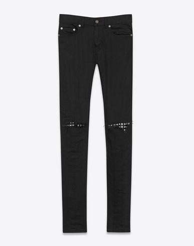 Saint Laurent Original Low Waisted Studded Leather Patch Skinny Jean In ...