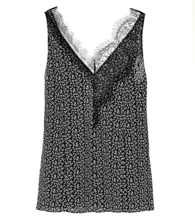 Joseph Printed Silk And Lace Tank Top In Black