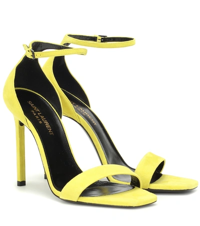 Saint Laurent Amber Suede Ankle-wrap Sandal In Yellow