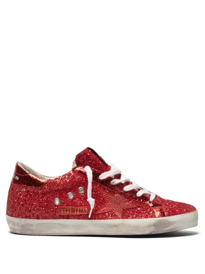 Golden Goose Super Star Glitter Low-top Leather Trainers In Red