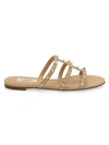 Valentino Garavani Rockstud Leather Flat Sandals In Camel