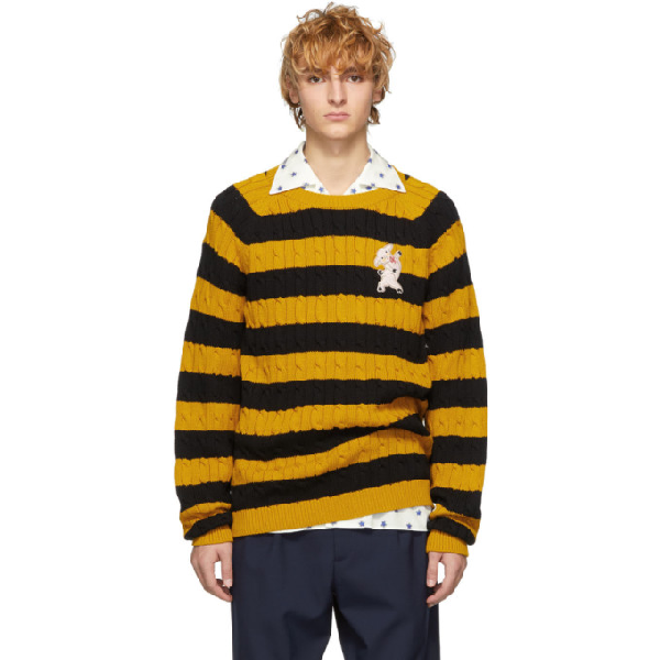 Gucci Pig Patch Striped Cotton Jumper In 1066 Black Modesens