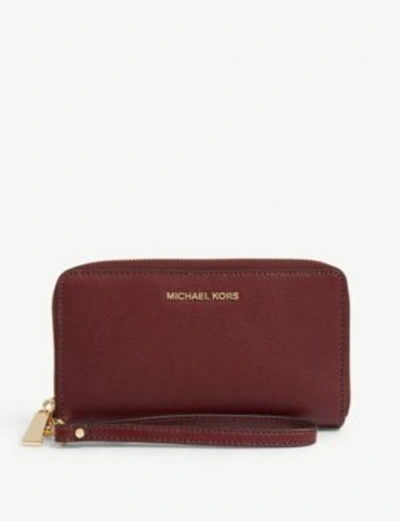 Michael Michael Kors Leather Wristlet In Oxblood